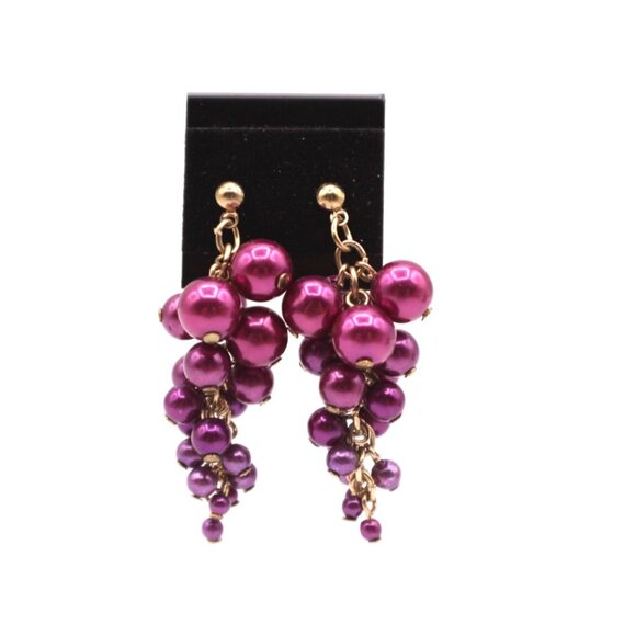 Purple Gradient Cluster Beaded Earrings Gold Tone Grapes Fruits Fashion Jewelry - Picture 1 of 7